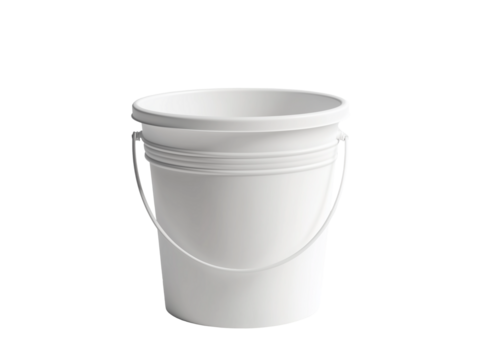 White plastic bucket placed against a neutral background showcasing its simple design and functionality
