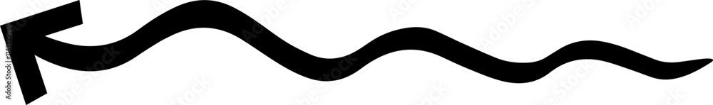 Poster wavy black arrow pointing to the left creating a sense of motion and direction isolated on a clean w
