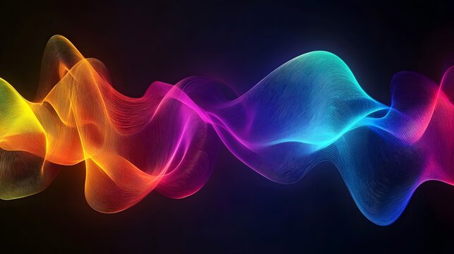  abstract representation of sound waves with vibrant colors and fluid shapes, conveying motion and rhythm
