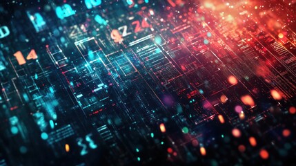 Abstract digital data stream with glowing numbers and lines.