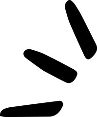 Minimalist graphic design featuring three black rounded rectangles falling diagonally on a white background, creating a simple yet dynamic visual