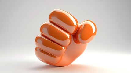 A 3D shiny chubby cartoon hand symbol making a fighting hand gesture with two fingers up, set against a clean white background. The playful design adds a touch of fun and energy to the scene.