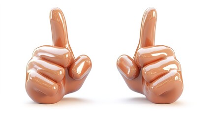 A 3D shiny chubby cartoon hand symbol making a fighting hand gesture with two fingers up, set against a clean white background. The playful design adds a touch of fun and energy to the scene.