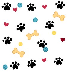 Paws print pattern illustration on white background , animals cats dogs pets