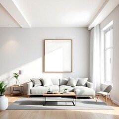 Modern Living Room Mockup with Large Wall Art 