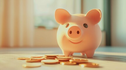 Piggy Bank and Coins on White Background 16k Resolution