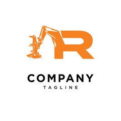 Letter R Feller Buncher Excavator Logo Icon Vector