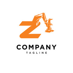 Letter Z Feller Buncher Excavator Logo Icon Vector