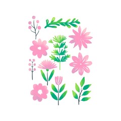 Minimalistic Isolated Seamless floral pattern set and pack of flowers and plants on white background colourful wallpaper paper wrap Tulip tulips and rose roses