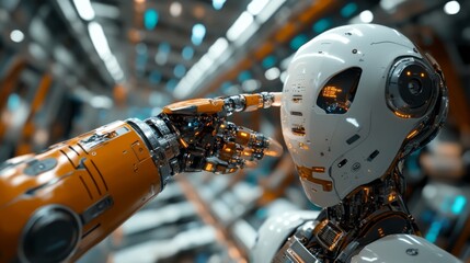 Close-up of a robotic arm working on machinery in a workshop