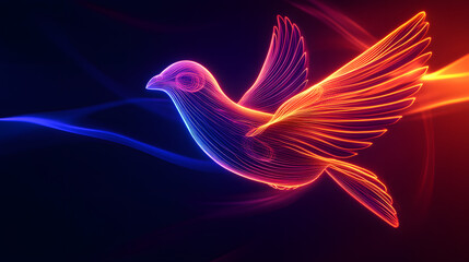 Obraz premium Flowing neon arcs shape a surreal abstract bird.