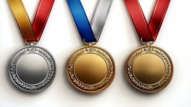 Medals displayed in a row showcasing achievements and recognition in competitions and sporting events