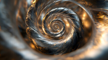 Interwoven metallic spirals form an abstract snail.