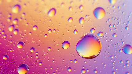 Iridescent oil droplets on a gradient gold background.