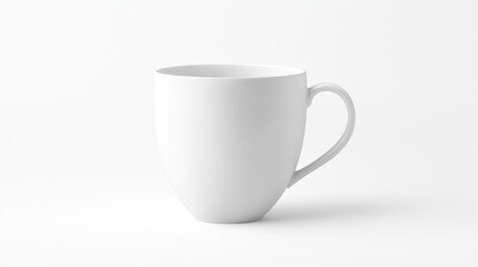 A simple white ceramic mug on a light background, ideal for beverages.