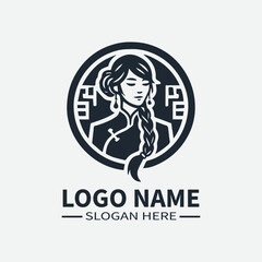 Traditional Chinese Dress Logo, Chinese Woman Logo, Lunar New Year Logo, Asian Fashion Logo