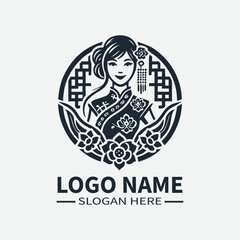 Traditional Chinese Dress Logo, Chinese Woman Logo, Lunar New Year Logo, Asian Fashion Logo