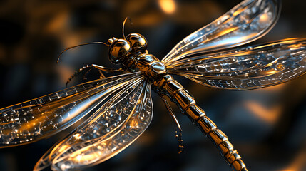 Metallic tubes twist and bend into an abstract dragonfly.