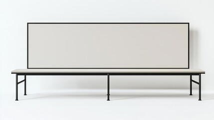 A minimalist bench with a large blank panel, ideal for modern public spaces.