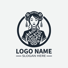 Traditional Chinese Dress Logo, Chinese Woman Logo, Lunar New Year Logo, Asian Fashion Logo