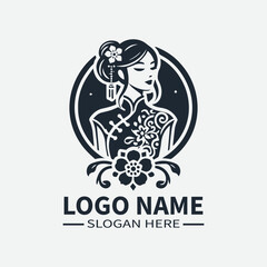 Traditional Chinese Dress Logo, Chinese Woman Logo, Lunar New Year Logo, Asian Fashion Logo