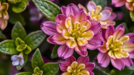 Fototapeta premium Close-up image of delicate purple flower petals and leaves, vibrant, flower