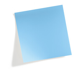 Blue blank post it note with shadow on transparent background (png image)	
