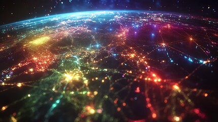 Obraz premium Aerial view of earth’s digital art and global network connections
