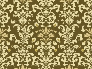 Elegant seamless damask wallpaper design with intricate floral motifs in classic color palette, classic, vintage, pattern