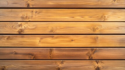 Naklejka premium Close-up view of horizontal wooden planks. Natural light highlights the wood grain. Even color and texture. Horizontal lines. 