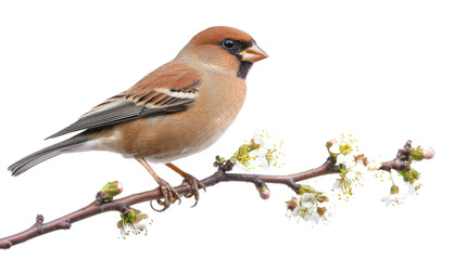 Fototapeta premium Sparrow on a branch transparent background