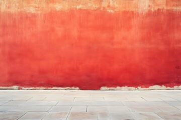 Fototapeta premium Red textured wall with stone pavement.