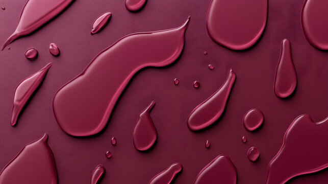 Vibrant wine-colored droplets on a matte burgundy background.