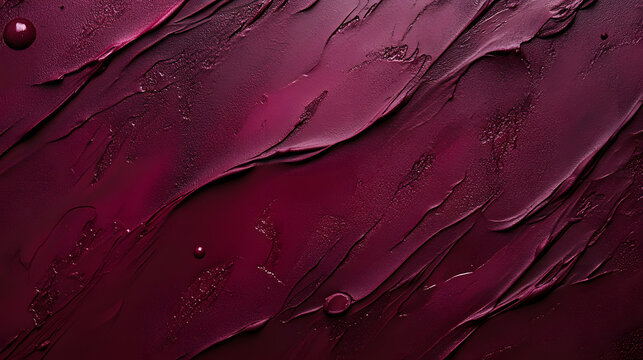 Vibrant wine-colored droplets on a matte burgundy background.