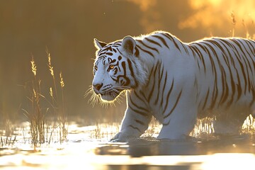 Naklejka premium Majestic White Tiger at Golden Hour