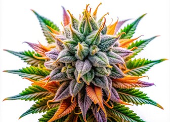 Studio-shot, isolated marijuana bud.  Premium cannabis product photography highlighting texture and color.