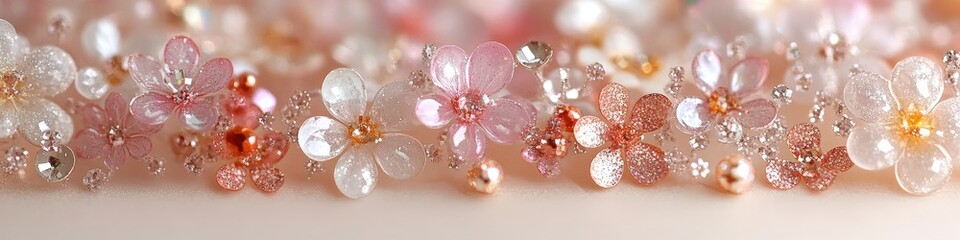 Fototapeta premium Elegant Pink and White Pearl Beads Close-Up: Stunning Assortment of Lustrous Jewelry Crafting Supplies for Artistic DIY Creations and Fashion Accessories