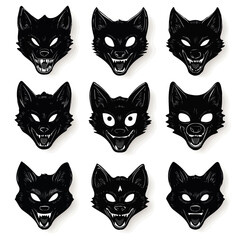 set of animals head vector style