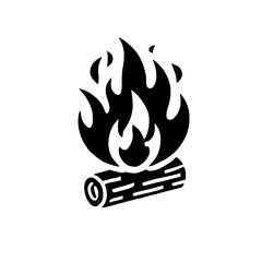 Burning Log Icon: Black and white illustration of a burning log, symbolizing warmth, energy, and the power of nature. Perfect for logos, websites, and more. 