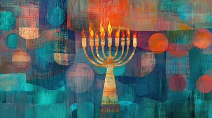 Colorful Hanukkah Menorah with Festive Decorations

