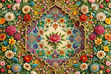 Intricate floral border, ornate pattern and luxurious design; an ideal panoramic frame for bohemian wedding invitations.