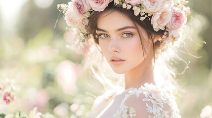 Obraz premium Elegant Bride in Wedding Gown Captured with Romantic and Timeless Style