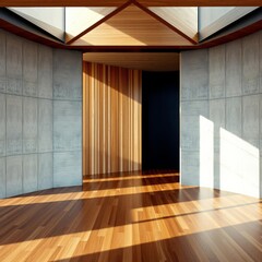 Obraz premium Wood floor with dark black wall for present product wood concrete design wood design concrete architecture wall floor modern