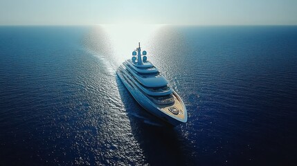 Luxury yacht sailing on calm ocean.