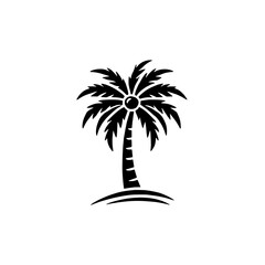 Tropical Palm Tree Silhouette: A simple yet elegant illustration of a palm tree with a coconut on a white background. Perfect for branding, logos, and website designs.  