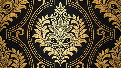 Intricate Gold Filigree on Black: Opulent Digital Wallpaper with Regal Glamour and Velvet Glow for Luxury Spaces