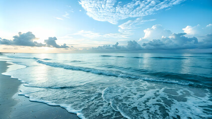 Tranquil Ocean Scene with Tide Receding Under Clear Sky - Concept of Change and Opportunity with Ample Copy Space
