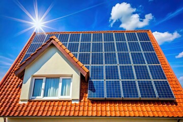 Fototapeta premium Sustainable energy, minimalist design: solar panels seamlessly integrate with your roof.