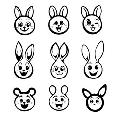 set of animals head vector style