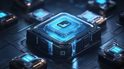 Futuristic Data Storage Cubes Glow Brightly